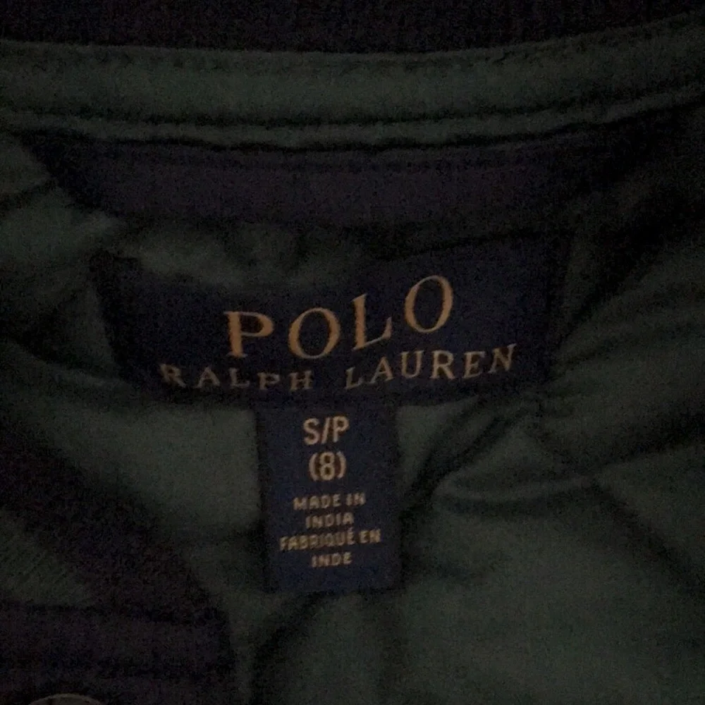 Ralph Lauren Polo kids Quilted snap down Jacket pockets unisex size S navy green